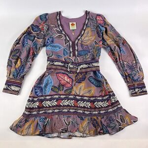 NWT Farm Rio Wild Nights Lavender Mini Dress Long Sleeve Sold Out Boho Womens Sm